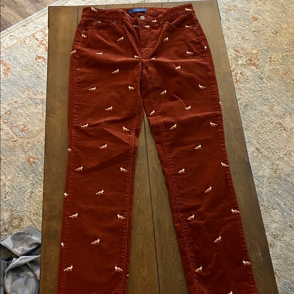Talbots Rust Corduroy Pants with Fox Embroidery